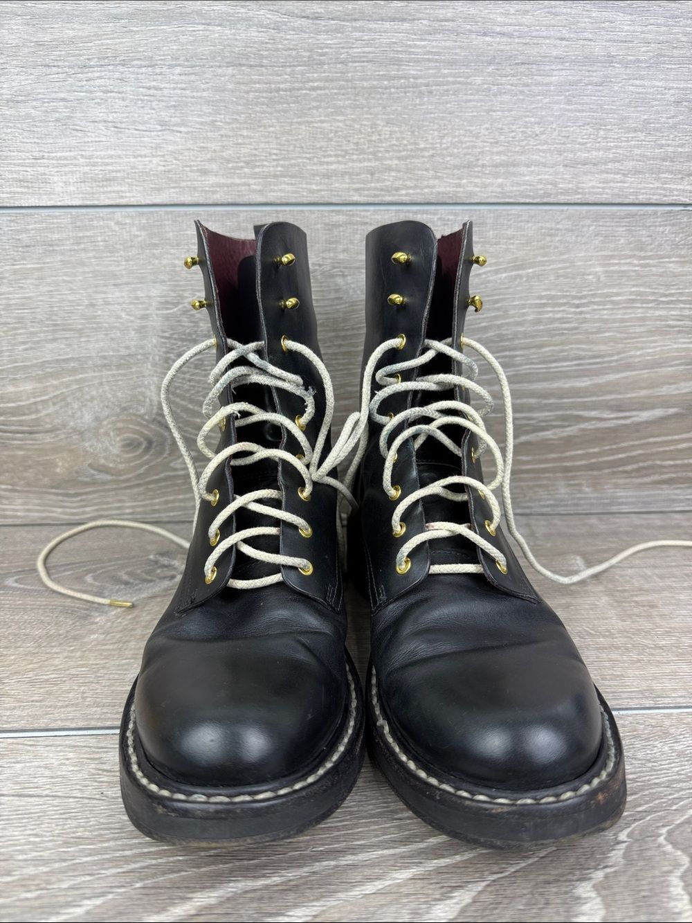 Rag & Bone Emil Women’s Sz 9/EU 39 Black Leather Lace Up Gold Eyelet Combat Boot - Picture 11 of 14